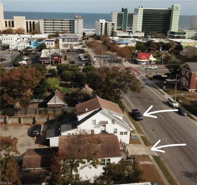 aerial view featuring a water view