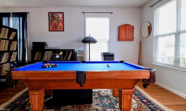 playroom featuring wood-type flooring and pool table