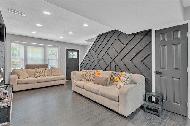 living room with hardwood / wood-style floors