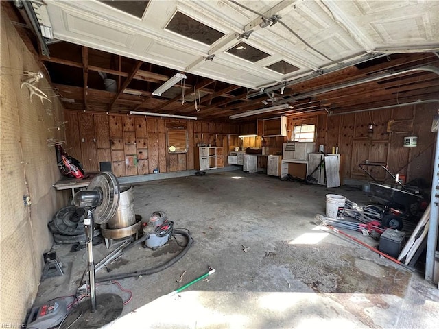 garage with wooden walls