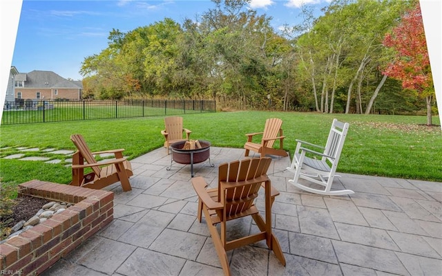 view of patio / terrace featuring a fire pit