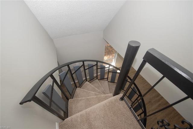 stairway with a textured ceiling