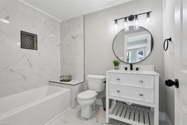318 Sycamore Ave, Newport News, VA 23607 - bathroom featuring marble look tiles, toilet, and vanity