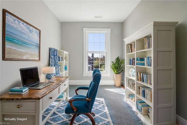 view of carpeted office space