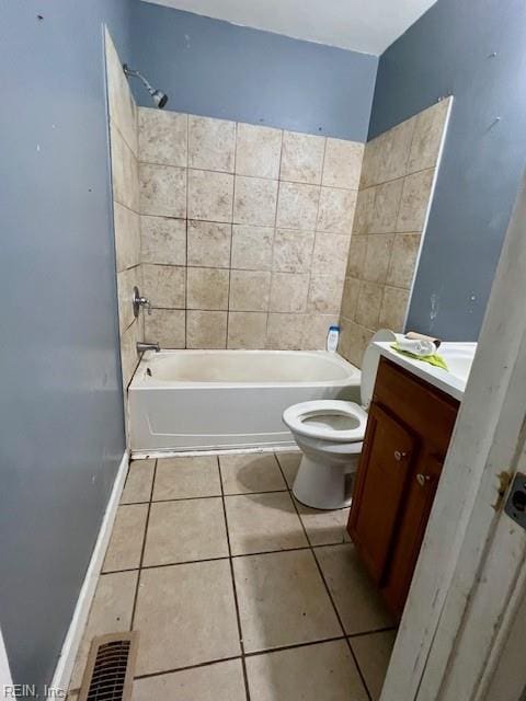 full bathroom with tile patterned flooring, vanity, shower / bathtub combination, and toilet