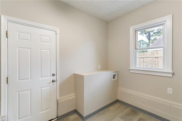 washroom featuring hookup for a washing machine and light hardwood / wood-style floors