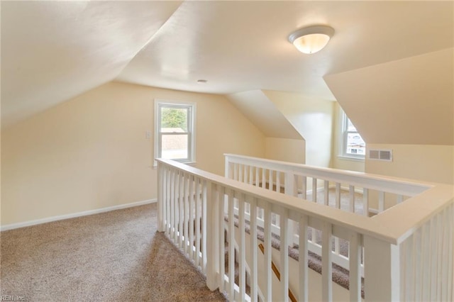 additional living space with lofted ceiling, plenty of natural light, and carpet flooring