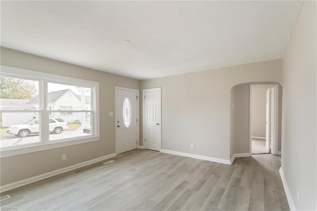 entrance foyer featuring light wood-type flooring and a wealth of natural light