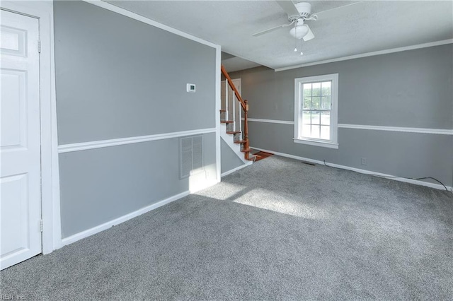 spare room with ceiling fan and carpet