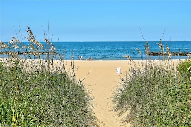 view of water feature with a view of the beach