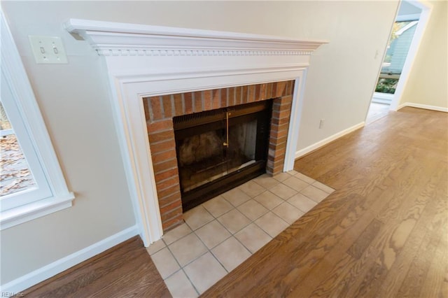 details featuring wood-type flooring and a fireplace