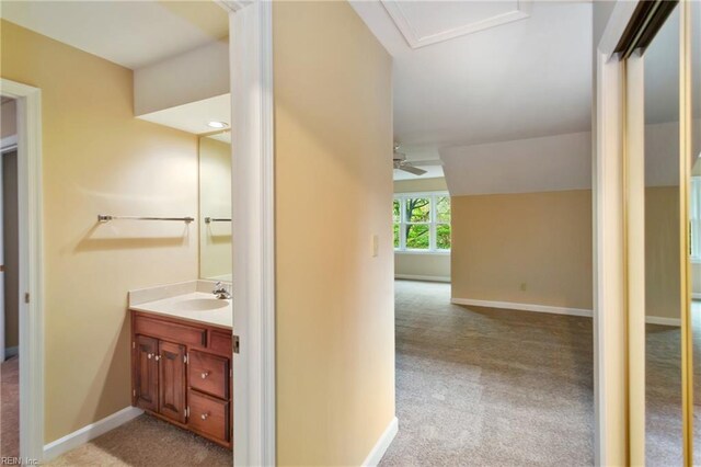 bathroom featuring vanity and ceiling fan