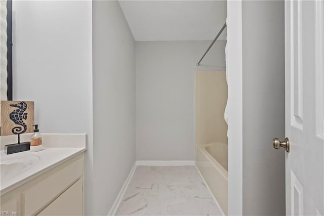 157 Atlantic Ave Unit B2, Hampton, VA 23664 - full bathroom featuring marble finish flooring, vanity, bathing tub / shower combination, and baseboards