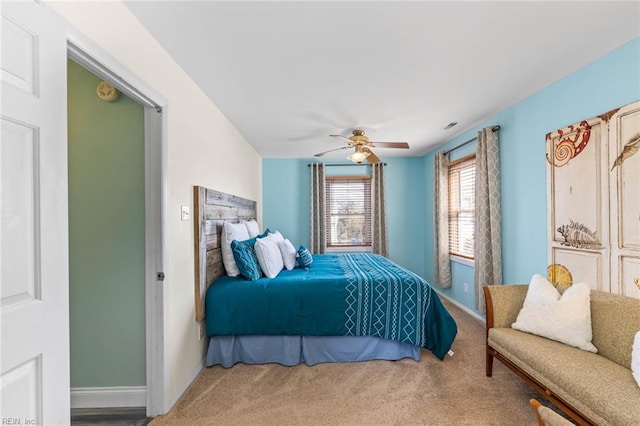 bedroom with carpet flooring and ceiling fan