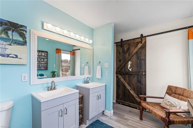 bathroom featuring vanity and wood-type flooring