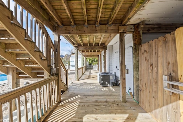 wooden deck featuring central AC