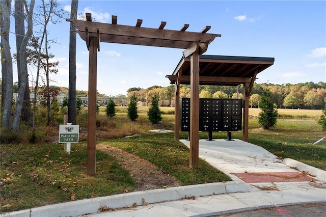 exterior space featuring a mail area