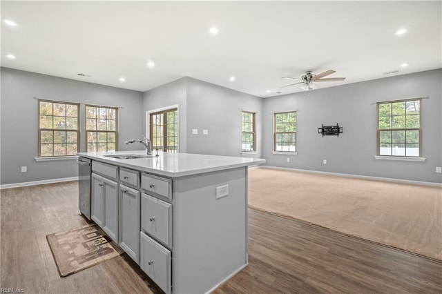 kitchen featuring sink, an island with sink, and plenty of natural light