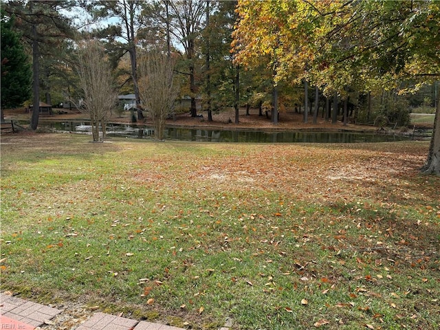 view of yard with a water view