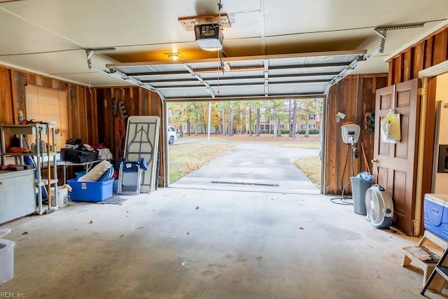 garage with wooden walls