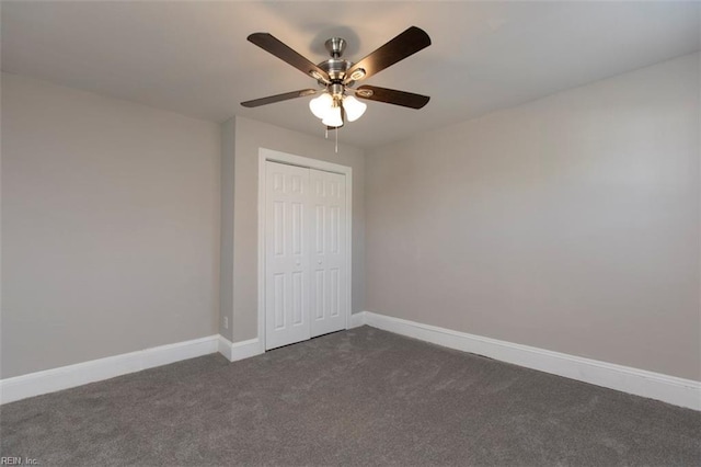 228 Libby St, Hampton, VA 23663 - unfurnished bedroom with dark colored carpet, a closet, baseboards, and ceiling fan