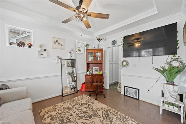 sitting room featuring crown molding and dark hardwood / wood-style floors