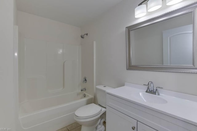 full bathroom with tile patterned flooring, vanity, toilet, and bathtub / shower combination