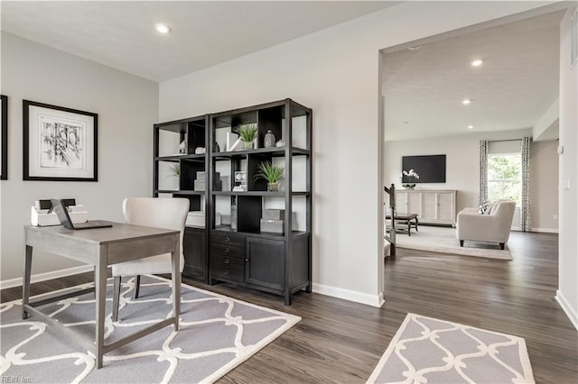 office area featuring dark hardwood / wood-style floors