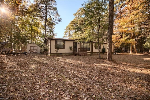 exterior space featuring a storage shed