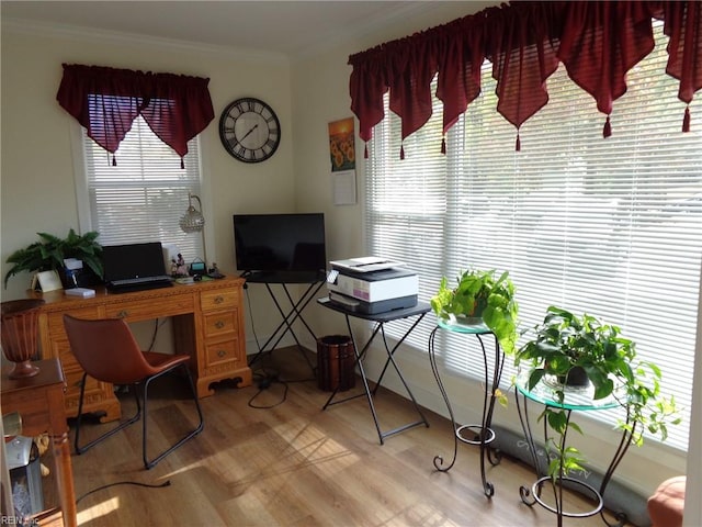 office area with hardwood / wood-style floors