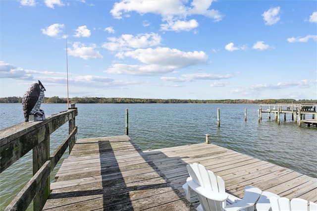 view of dock with a water view