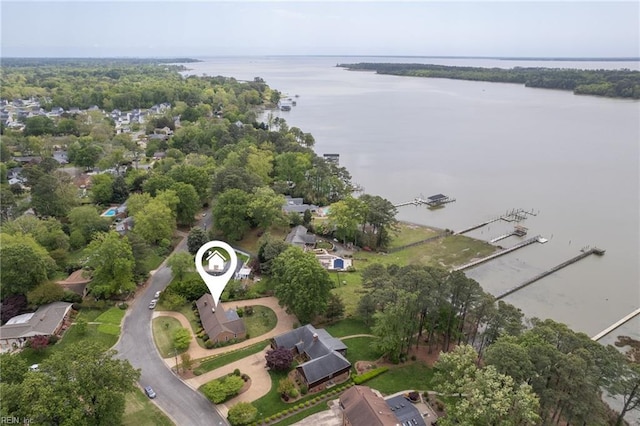 drone / aerial view featuring a water view