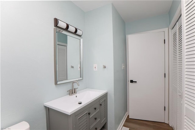 bathroom featuring vanity and wood-type flooring