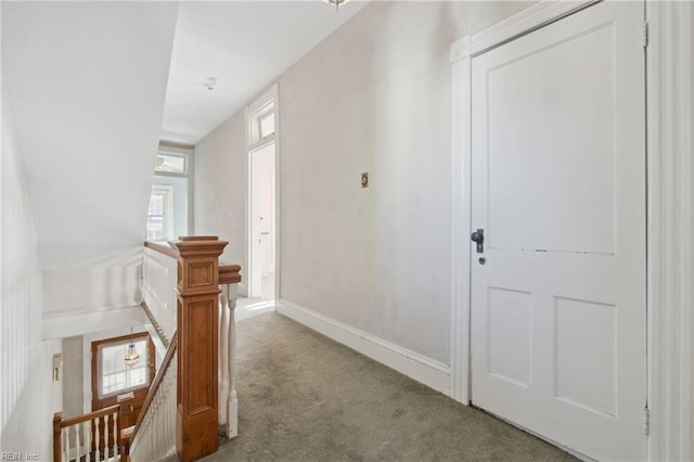 hallway featuring light carpet