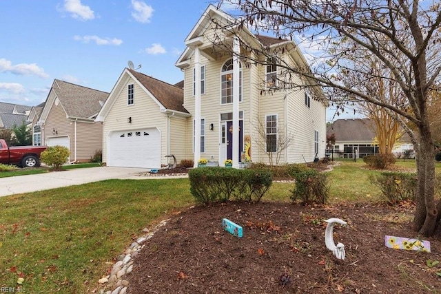 front facade featuring a front yard and a garage