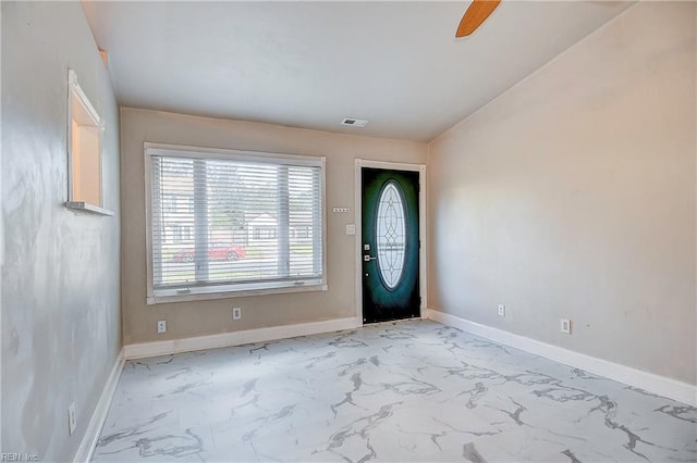 entryway with ceiling fan