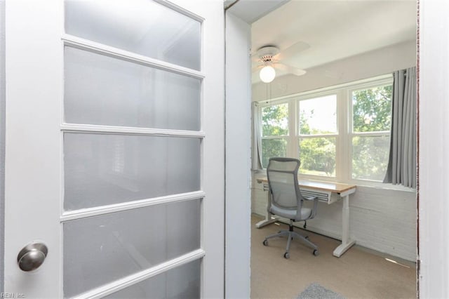 office featuring carpet and ceiling fan