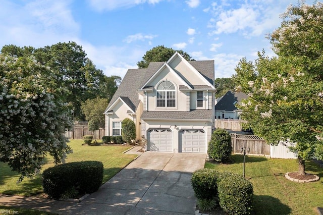 view of front facade featuring a front yard and a garage