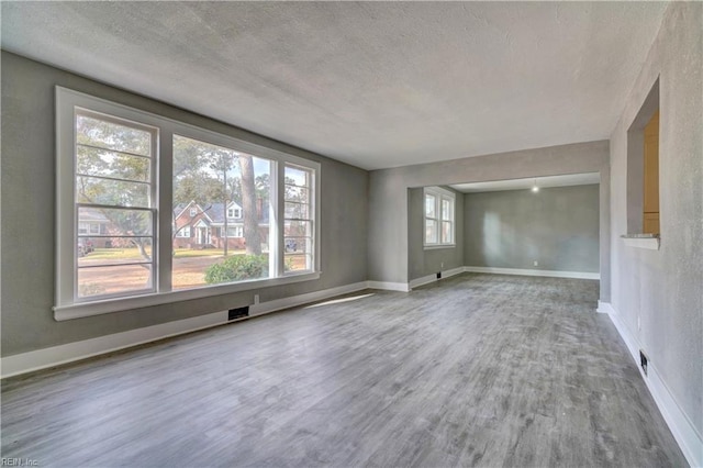 spare room featuring wood-type flooring, a textured ceiling, and a wealth of natural light