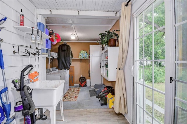 storage featuring separate washer and dryer