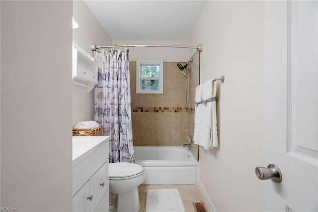 full bathroom with tile patterned floors, vanity, shower / bath combo, and toilet