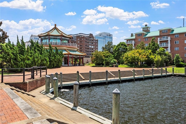 dock area featuring a water view