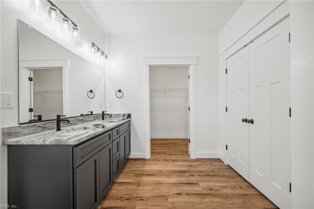 bathroom with hardwood / wood-style flooring and vanity