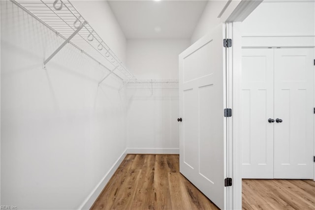 spacious closet featuring light hardwood / wood-style flooring