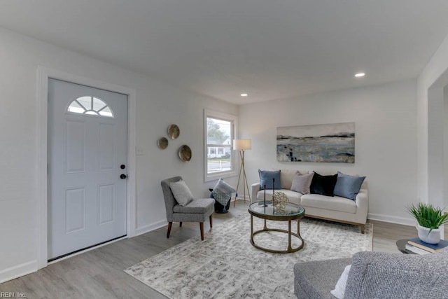 living room with light hardwood / wood-style floors