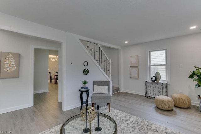 living area featuring light hardwood / wood-style flooring