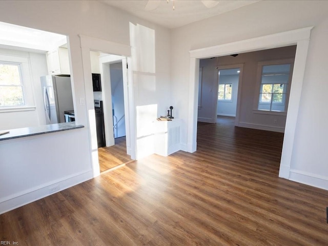 interior space with dark wood-type flooring