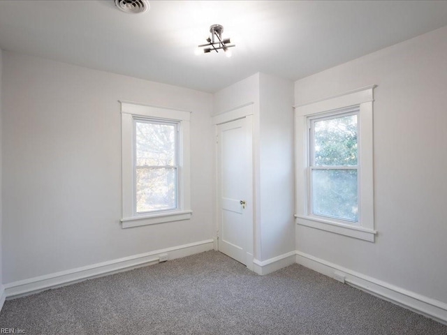 spare room featuring carpet flooring and a healthy amount of sunlight