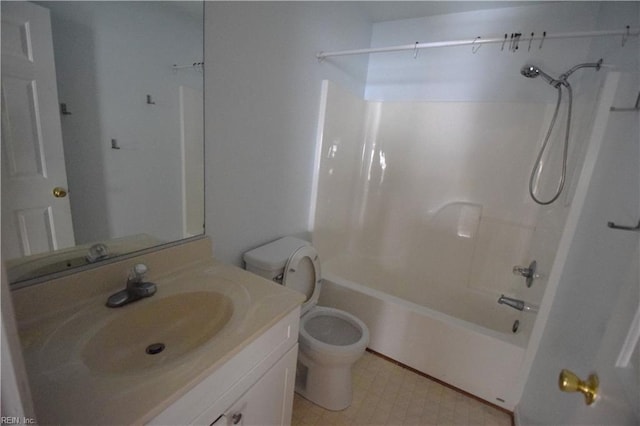 full bathroom with vanity, shower / bath combination, and toilet