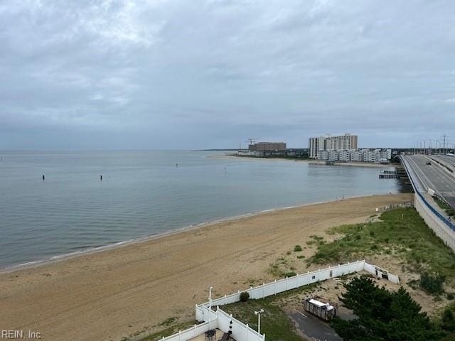 view of water feature with a view of the beach